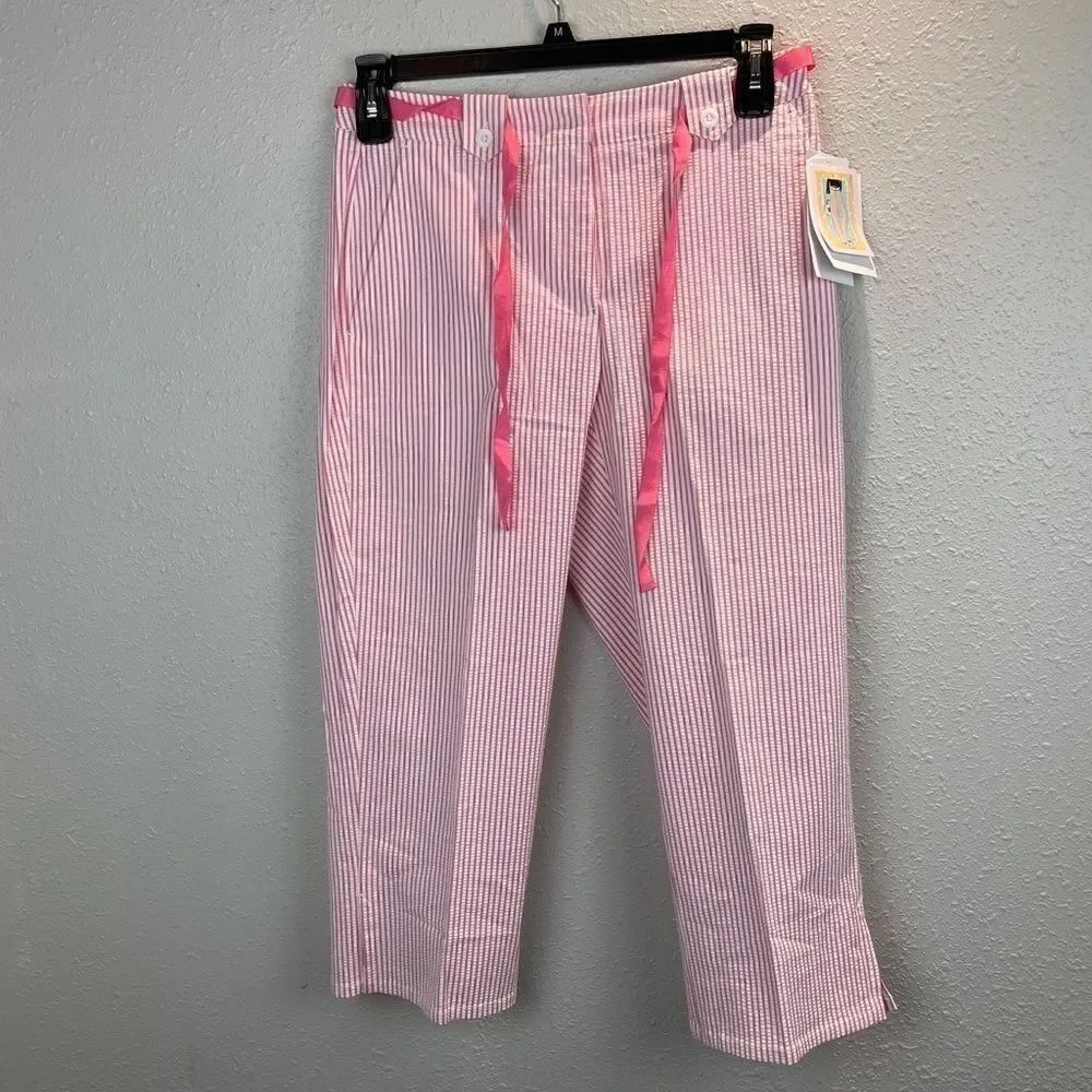 NWT Liz Claiborne Pink & White Cropped Pants